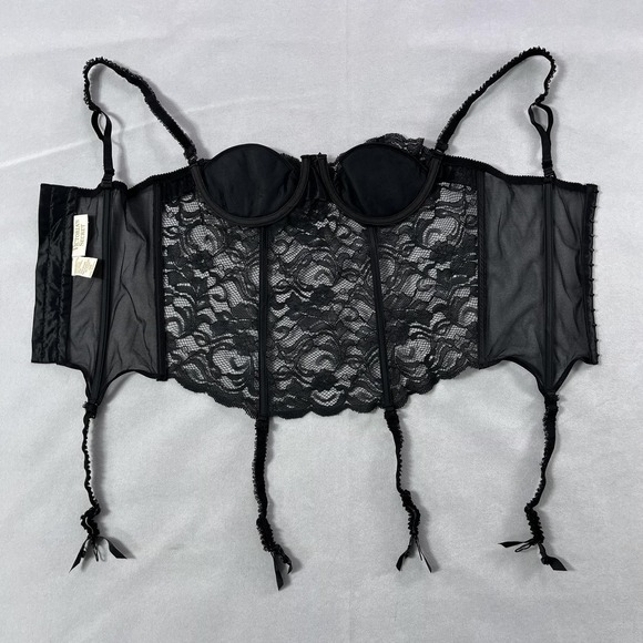 Vintage Victoria's Secret Bustier Women 36B Black Lace Overbust Garter Corset - Picture 3 of 10